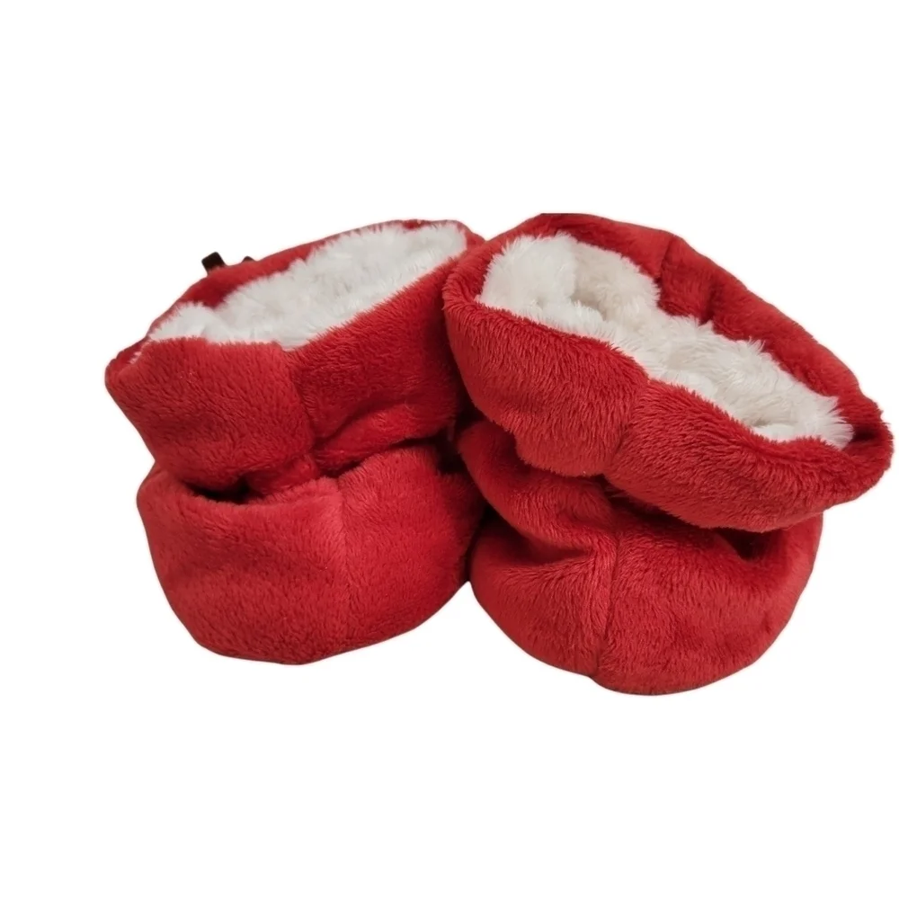 Baby's First Christmas Red Velour Reindeer Slippers Like New